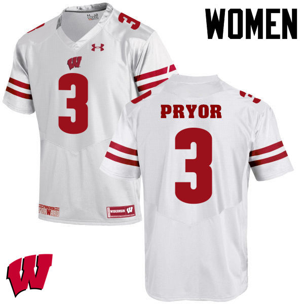Women Winsconsin Badgers #3 Kendric Pryor College Football Jerseys-White - Click Image to Close